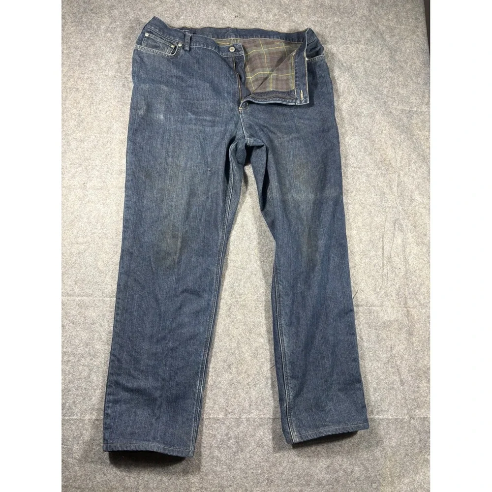 Lands End Mens Traditional Fit Tapered Leg Jeans 42x32 Blue Flannel‎ Lined Denim